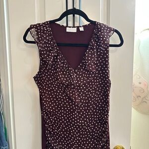 New York & Company Brown Polka Dot Blouse